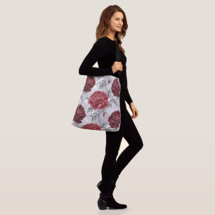 Handgetekende pioenroos Canvas tas – Elegant karmo