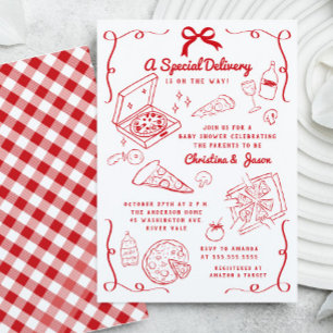 Handgetekende Pizza Baby shower Uitnodiging