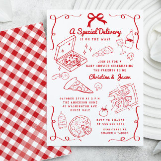 Handgetekende Pizza Baby shower Uitnodiging