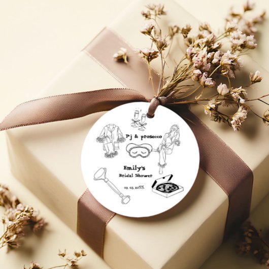 Handgetekende Pj en Prosecco Bruidsfeest Bedankjes Labels