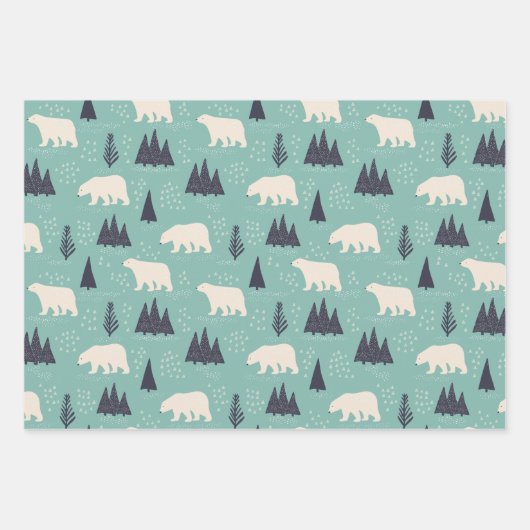 Handgetekende Polaire Beren Evergreen Trees in de Inpakpapier Vel (Voorkant 3)