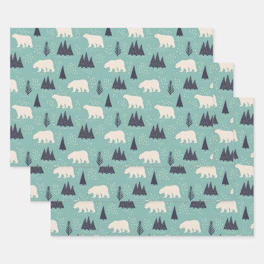 Handgetekende Polaire Beren Evergreen Trees in de Inpakpapier Vel (Set)