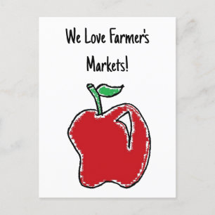 Handgetekende rode appel fruit Cartoon Briefkaart