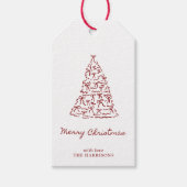 Handgetekende rode boog kerstboom cadeaulabel (Voorkant)