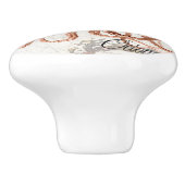 Handgetekende  rode octopus illustratie keramische knop (Zijkant)