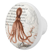 Handgetekende  rode octopus illustratie keramische knop (Rechts)