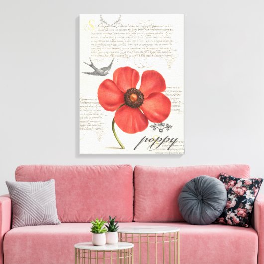 Handgetekende rode poppy canvas print (Insitu (Woonkamer))