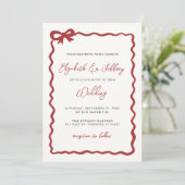 Handgetekende rode strik Coquette Modern Chic Wedd Kaart (Staand voorkant)