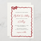 Handgetekende rode strik Coquette Modern Chic Wedd Kaart (Voorkant / Achterkant)