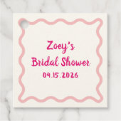 Handgetekende roze golvende rand bruidsdouche leuk bedankjes labels (Voorkant)