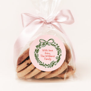 Handgetekende Roze Kerstcadeau Sticker