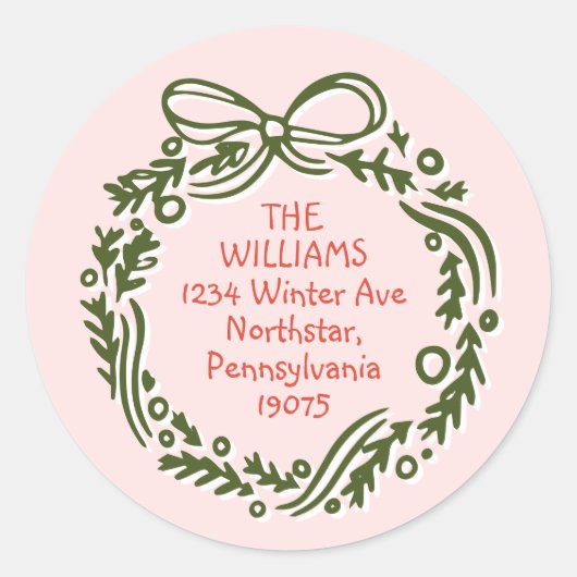 Handgetekende Roze Kerstenveloppe Afdichtingen Ronde Sticker (Voorkant)