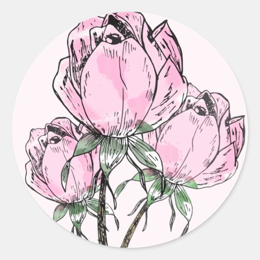 Handgetekende Rozen Ronde Sticker (Voorkant)