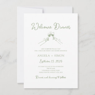 Handgetekende Sage Green Welcome Dinner Invitation Kaart