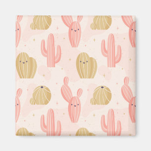 handgetekende schattige roze cactus magneet