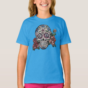 Handgetekende schedel Dia de los Muertos Sleeve T-shirt
