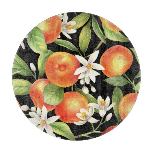 Handgetekende Sinaasappels: bloemenillustratie. Snijplank (Voorkant)