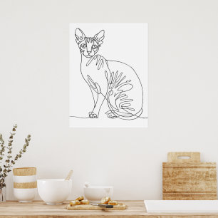 Handgetekende Sphynx Kat - Minimalistische Lijnkun Poster
