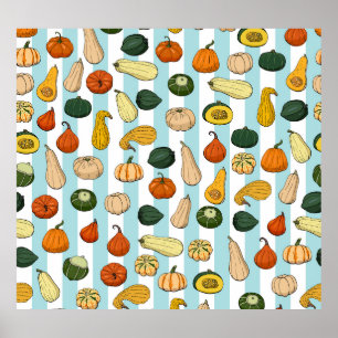 Handgetekende squashes, gestreepte naadloze achter poster