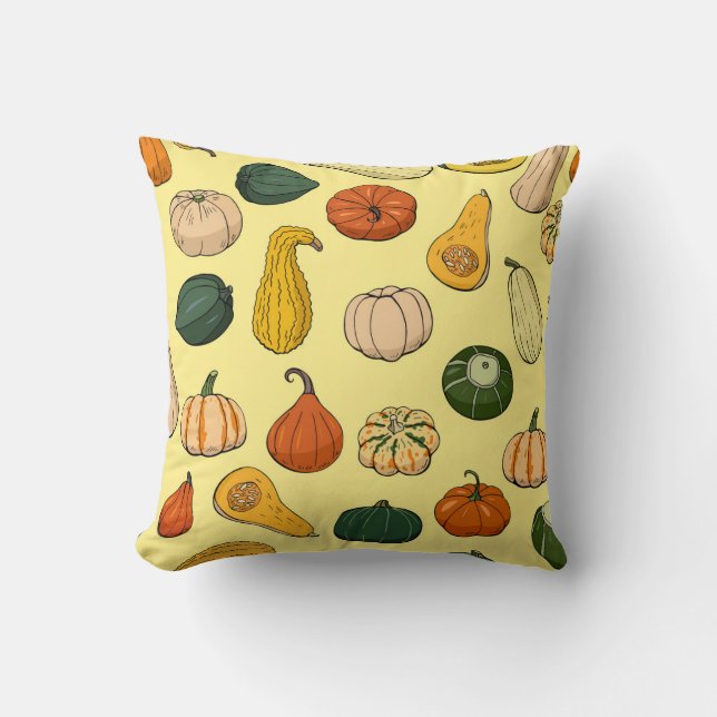 Handgetekende squashes, naadloos moestuin. kussen (Voorkant)