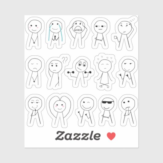 Handgetekende stickfiguren Grappige stickman react Sticker (Vel)