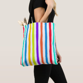 Handgetekende strepen in felle pop art kleuren draagtas