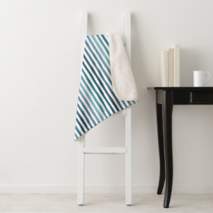 Handgetekende strepen in zee-geïnspireerde blauwti sherpa deken