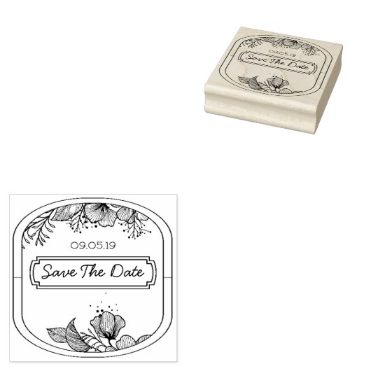 Handgetekende tekst monogram lijst bloemen sket 	rubberstempel (Gestempeld)