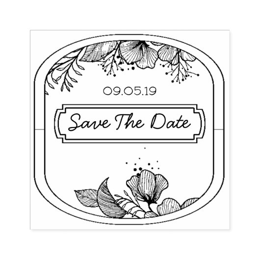 Handgetekende tekst monogram lijst bloemen sket 	rubberstempel (Afrduk)