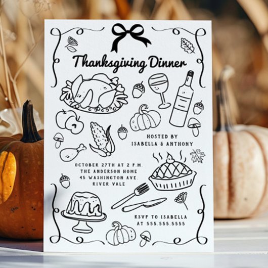 Handgetekende Thanksgiving Diner Kaart