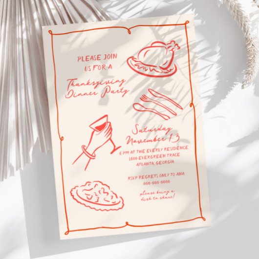 Handgetekende Thanksgiving Dinner Invitation Feestdagenkaart