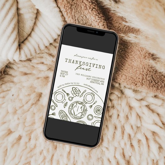 Handgetekende Thanksgiving Dinner Scribble Invitat Kaart