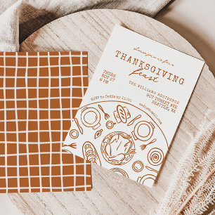 Handgetekende Thanksgiving Dinner Scribble Invitat Kaart