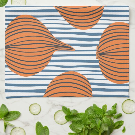 Handgetekende uienbollen, organisch behang theedoek (Gevouwen)