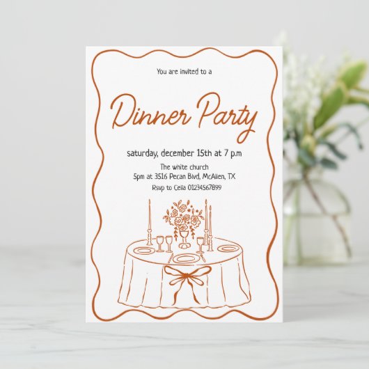 Handgetekende uitnodiging voor dinerfeest (Staand voorkant)