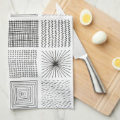 Handgetekende vierkantjes Abstract zwart/wit B/W Theedoek (Quarter Fold)