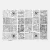 Handgetekende vierkantjes Abstract zwart/wit B/W Theedoek (Horizontaal)