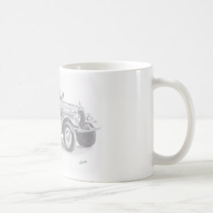 handgetekende vintage brandweerwagen schets koffiemok