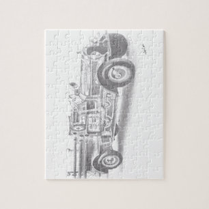 handgetekende vintage brandweerwagen schets legpuzzel