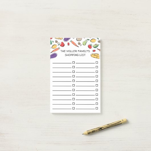 Handgetekende voedselcheckbox boodschappenlijst post-it® notes (Op bureau)