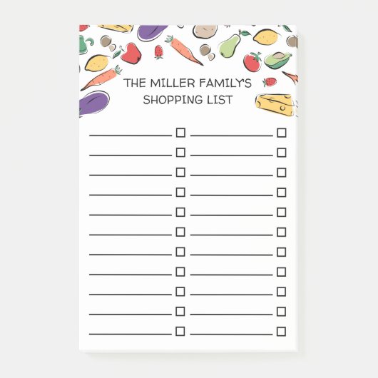 Handgetekende voedselcheckbox boodschappenlijst post-it® notes (Voorkant)