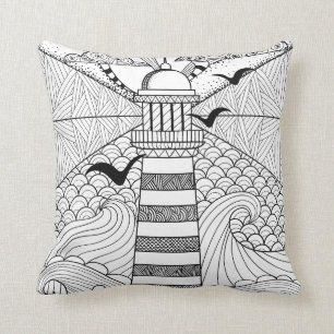 Handgetekende Vuurtoren Doodle Kussen