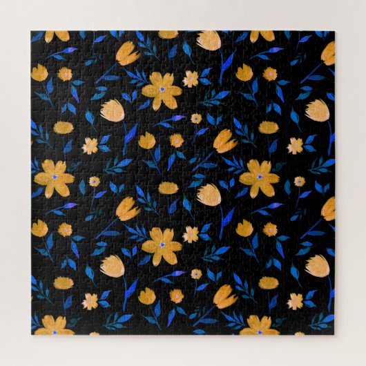 Handgetekende waterverf bloemen en bladeren patroo legpuzzel (Verticaal)