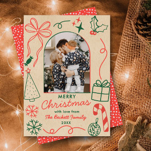 Handgetekende Whimsical Kerst Foto Boog Kraft Feestdagenkaart
