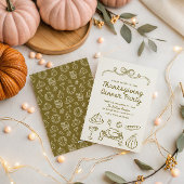 Handgetekende Whimsical Thanksgiving Dinner Uitnod Feestdagenkaart