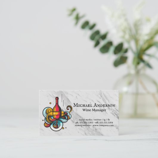 Handgetekende wijnfles en glas visitekaartje (Staand voorkant)