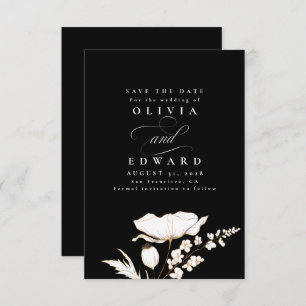 Handgetekende Wildbloemen Black Bewaar de datum Save The Date