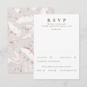 Handgetekende Wildbloemen Roos Gold Wedding RSVP Kaartje