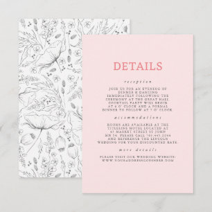 Handgetekende Wildflower Pattern Wedding Details Informatiekaartje