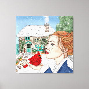 Handgetekende winterdag canvas afdruk
